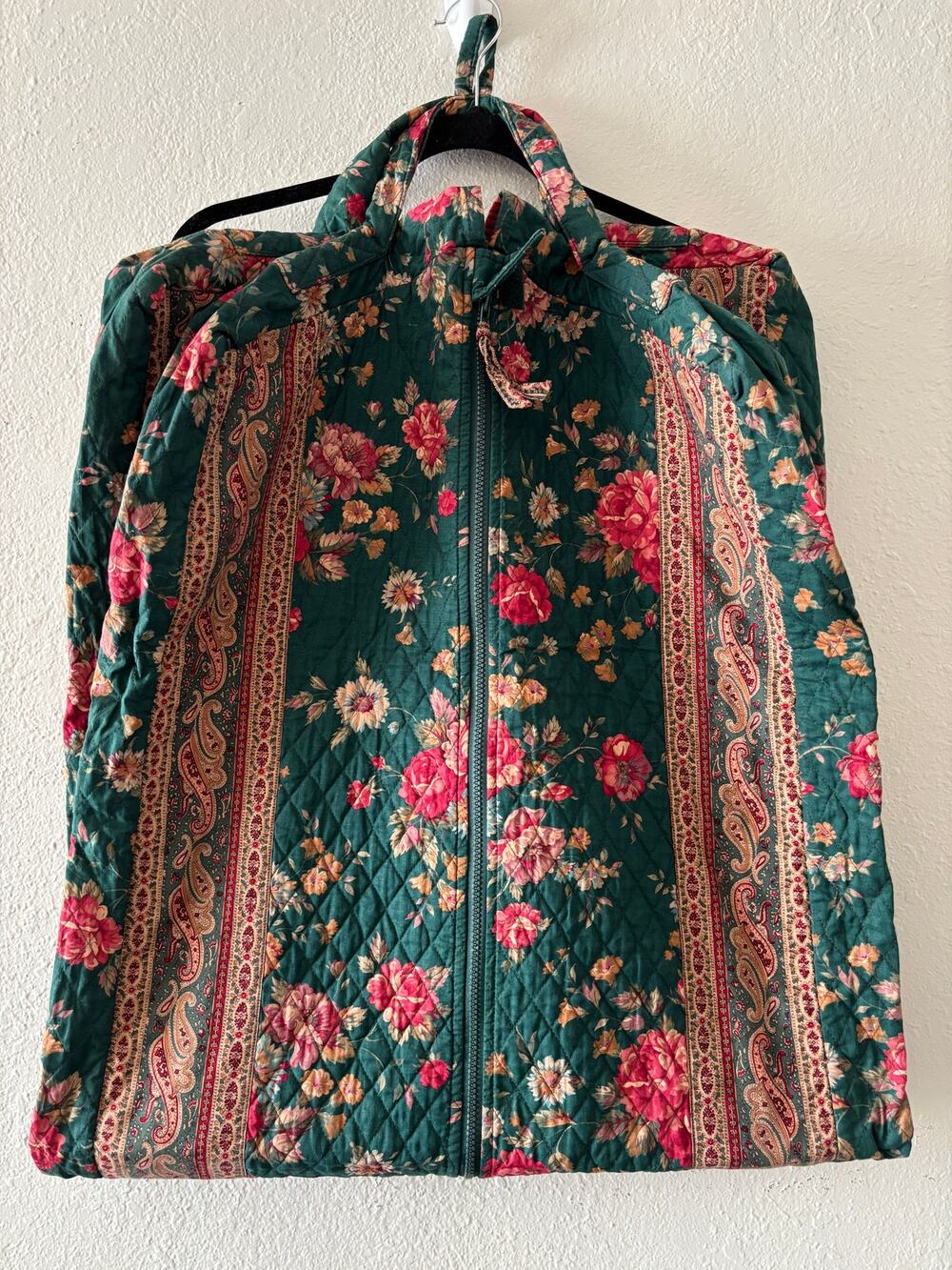 Vintage Vera Bradley Greenbriar Quilted Cotton Garment Bag Floral Pink Roses